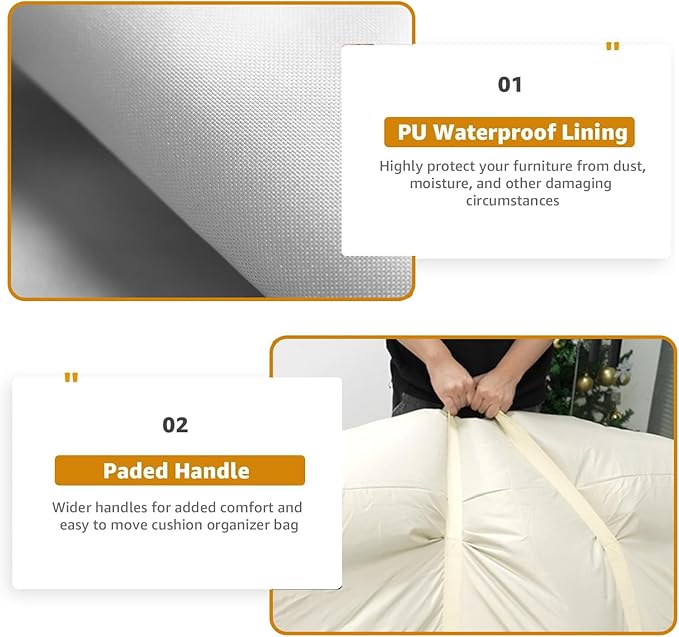 Patio Cushion Storage Bags 420D Waterproof Outdoor Storage Bag Furniture Cushion Cover Christmas Tree Storage Bag with Handles and Zipper 60"L x 20"W x 28"H Beige