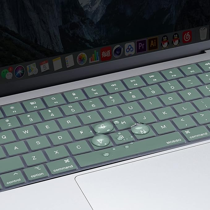 MOSISO Keyboard Cover Skin Compatible with MacBook Air 15 inch M3 A3114 M2 A2941/Air 13.6 A3113 A2681/Pro 14/16 M4 M3 M2 M1, Midnight Green