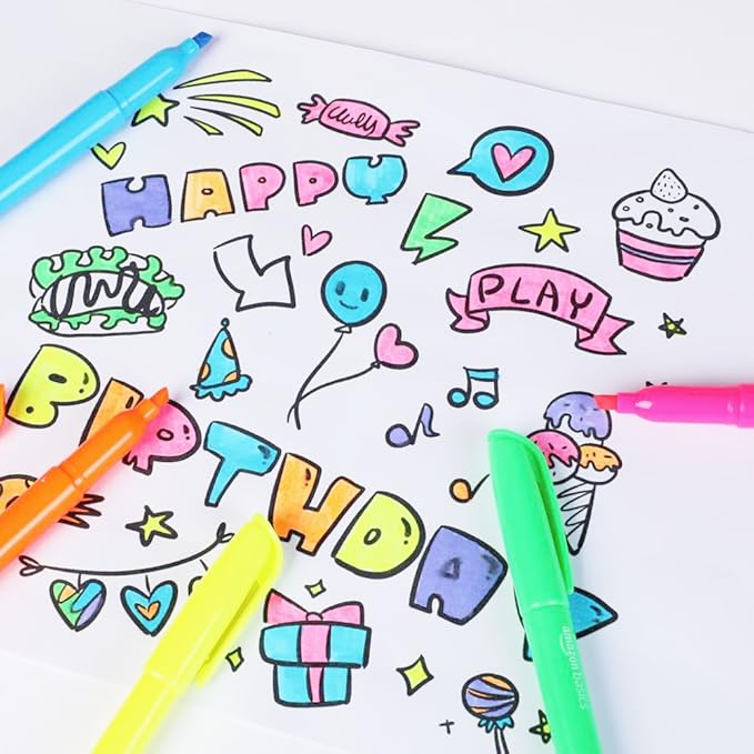 Amazon Basics Highlighters, Fluorescent Ink, Chisel Tip, Assorted Colors, School Supplies, 12 Pack