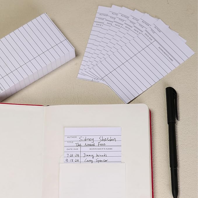 Library Cards, Checkout Catalog Book Card,Library Checkout Index Cards, Due Date NoteCards for Record Keeping (3x5 in,300 Count)