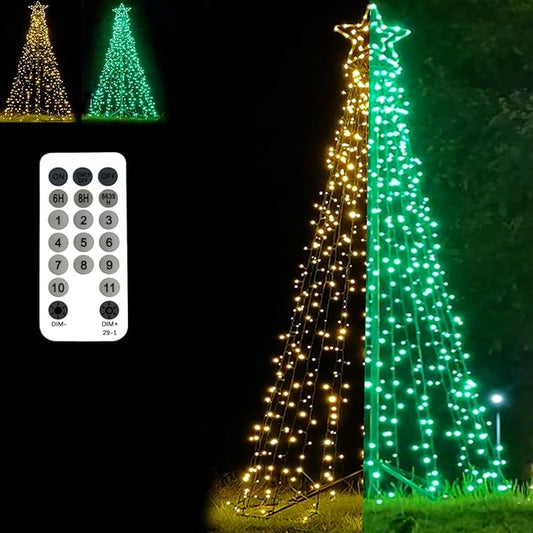 Outdoor Lighting Christmas Tree Lights 7.8Ft Cone Tall Star Topped Artificial Christmas Trees Arbol de Navidad Outside Decor for Xmas New Year Holiday WarmWhite/Green