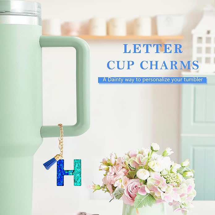 Letter Charm Accessories for Stanley Cup 1 PCS Cute Initial Keychain Handle Charm for Stanley Tumbler for Women
