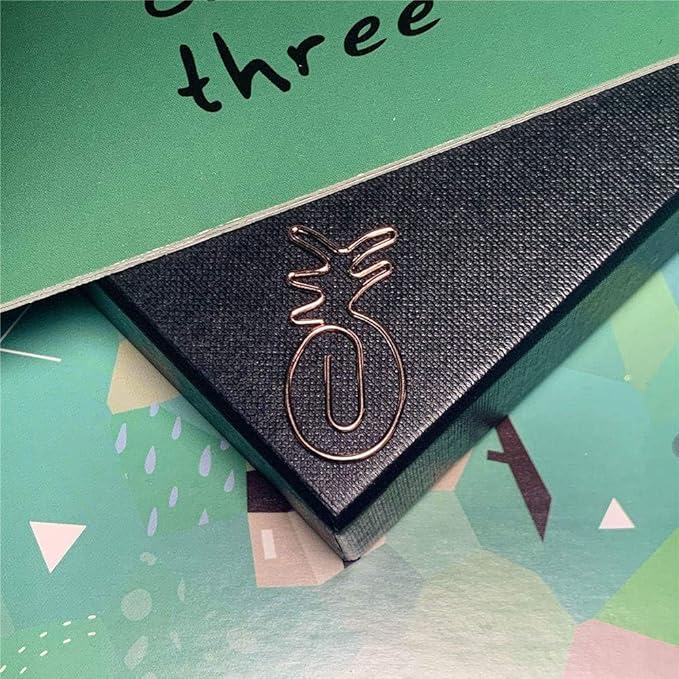 OWLFAVO 40pcs Pineapple Shape Paper Clips with Clear Box, Rose Gold and Yellow Gold, Funny Cute Paperclips Bookmarks Planner Clips for Fun Office Supplies School Gifts Wedding Decoration