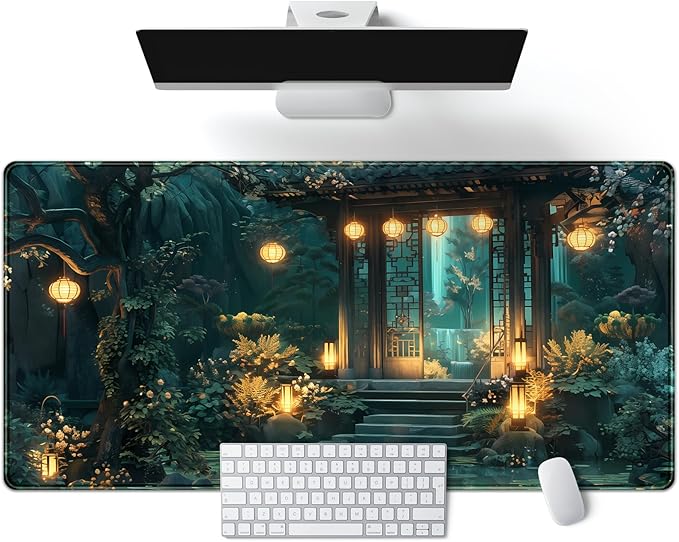 Lofi Desk Mat Japanese Large Mouse Pad Extended Gaming Mousepad XXL Computer Laptop Keyboard Pad Big Mouse Mat Green Aesthetic Desk Pad Office Decor 31.5x15.7 in