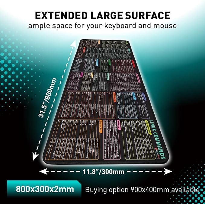 Linux Commands Line Mouse pad - Extended Large Cheat Sheet Mousepad. Shortcuts to Kali/Red Hat/Ubuntu/OpenSUSE/Arch/Debian/Unix Programmer. Non-Slip Gaming Desk mat