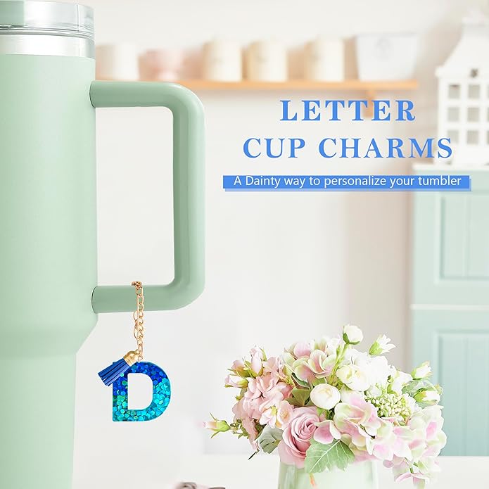 Letter Charm Accessories for Stanley Cup 1 PCS Cute Initial Keychain Handle Charm for Stanley Tumbler for Women