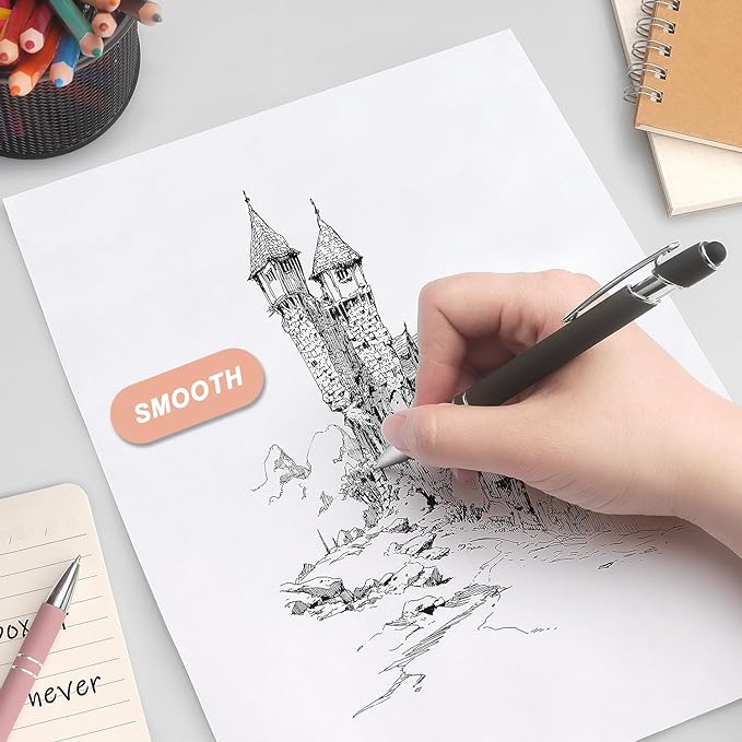 Bribobo Ballpoint Pen 2-in-1 Stylus Retractable Ballpoint Pen with Stylus tip, Metal Stylus Pen for Touch Screens, 1.0 mm Black Ink (Pastel Color) 6 Pack