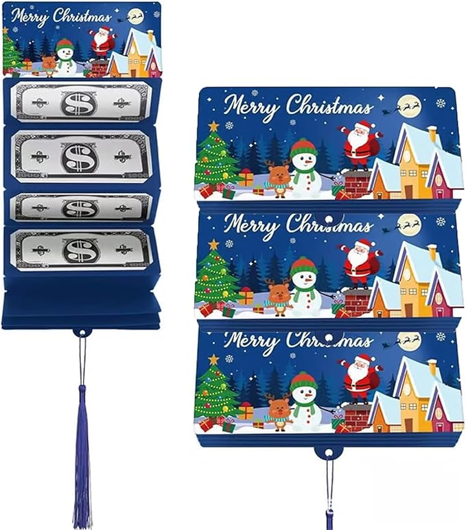 Christmas Cash Gift Envelopes 5 Slots, Christmas Cash Gift Envelopes，christmas Card Book with Tassel & Santa Card Supplies,2025 New Creative Cashs Surprise Envelope for Checks or Cards(StyleC,3pcs)