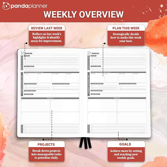 Panda Planner Pro 2026 - A4 6 Month Daily, Weekly & Monthly Planner for Productivity – Large 8.5x11 Undated Day Planner, Goal Planner, Project Organizer & Habit Tracker Notebook – Orange
