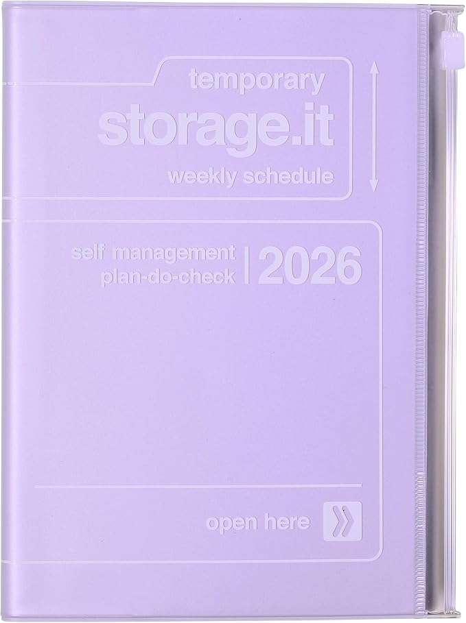 MARK’STYLE B6 Weekly Planner 12-Month (Dec 2025–Dec 2026, 192 Pages) with Clear PVC Zipper Pocket Cover (Purple)