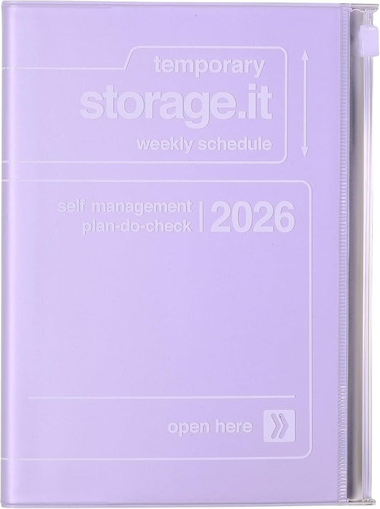 MARK’STYLE B6 Weekly Planner 12-Month (Dec 2025–Dec 2026, 192 Pages) with Clear PVC Zipper Pocket Cover (Purple)