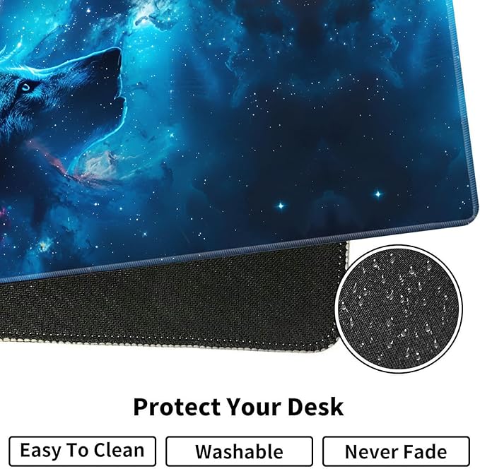 Large XXL Gaming Desk Mat 31.5"x 11.8", Ergonomic Keyboard Wrist Rest & Mouse Pad Wrist Rest + Coaster Set, Non-Slip Base, Memory Foam, Office and Home, Nebular Wolf