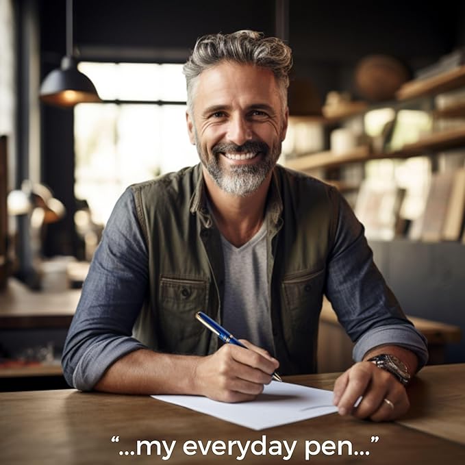 ZenZoi Blue Ballpoint Pen - Premium Writing Instrument for Men or Women With Gold Trim, Smooth Writing Schmidt Ink Refills, Luxury Gift Set, High-End, Retractable, Professional for Journaling