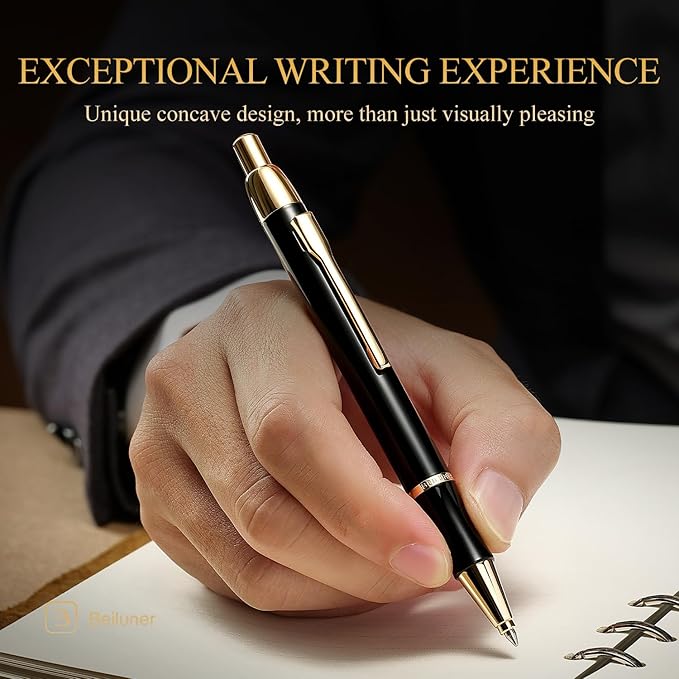 BEILUNER Luxury Gel Pen with 24K Gold Electroplating Finish, Black Piano Lacquer, Luxury Grade Craftsmanship, Best Gel Pen Gift Set for Men and Women