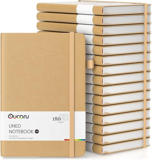 Oucaru Lined Journal Notebook, 16 Pack, 180 Pages, A5 Journals for Writing, 100 GSM Thick Paper, Small Notebooks Daily Journal for Women Men Work, Business, School, Travel Supplies