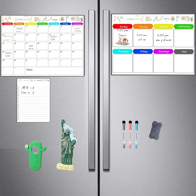 Magnetic Dry Erase Calendar for Refrigerator，Fridge Calendar Magnet Combo - Ideal for Dry Erase, Magnetic Calendar, and Home Decor