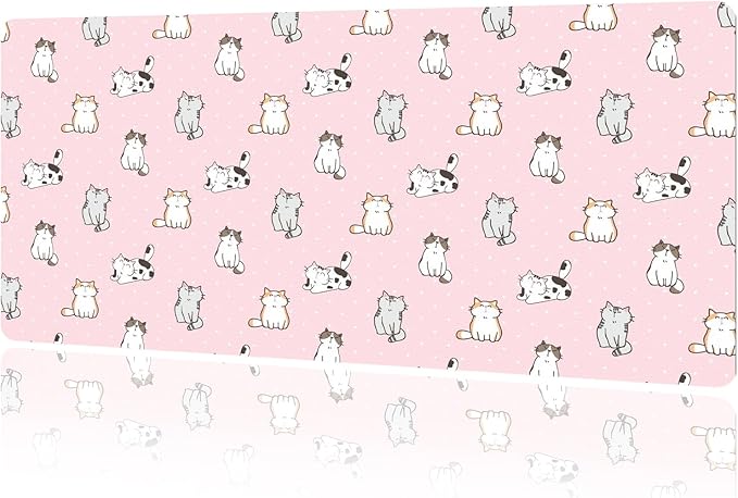 MAYCARI Cute Desk Mat Cartoon Desk Pad Mouse Pad Kawaii Large Pink Cats Gaming Mousepad XXL Laptop Keyboard Desktop Writing Pad for Girls Students 31.5"X15.7"