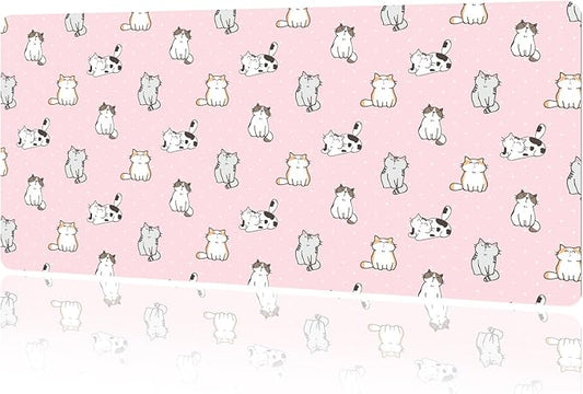 MAYCARI Cute Desk Mat Cartoon Desk Pad Mouse Pad Kawaii Large Pink Cats Gaming Mousepad XXL Laptop Keyboard Desktop Writing Pad for Girls Students 31.5"X15.7"