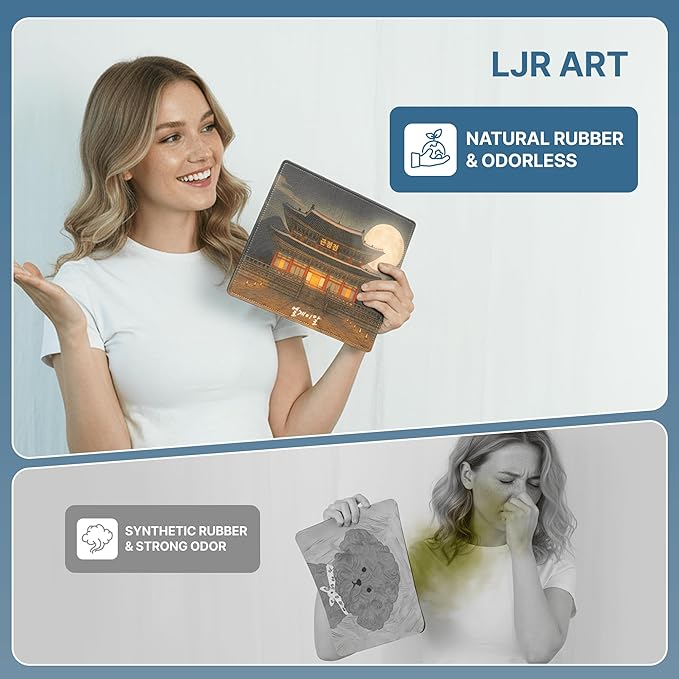 Mouse Pad Office Desk Accessories – PU Leather Mouse Pads for Desk – Anti-Slip Rubber Base with Stitched Edges – Unique Korean Palace Design Computer Pad - 9.5 x 7.9 inches