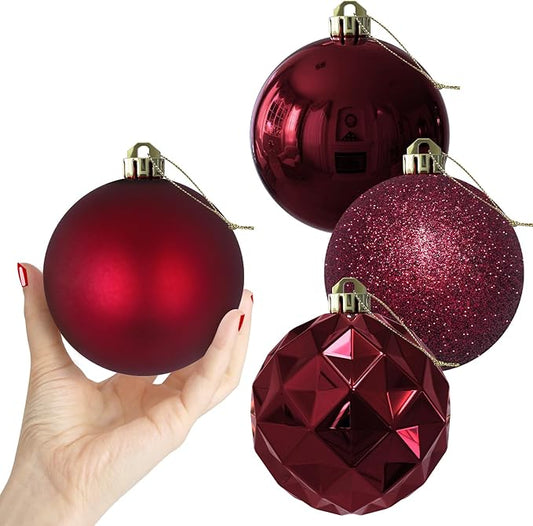 Maroon Large Christmas Balls-Christmas Tree Decoration Ornaments Shatterproof Hanging Balls for Hanukkah New Year Valentine Holiday Decorations Burgundy Wine Red Dark Red Ornaments-XL(4.0'')4PCS