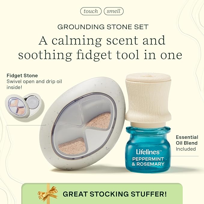 Lifelines Scent-Infused Grounding Stone & Oil Blend Gift Set - Fidgets for Tweens, Teens & Adults with Essential Oil Blend - Stocking Stuffers, White Elephant & Holiday Gifts for Christmas