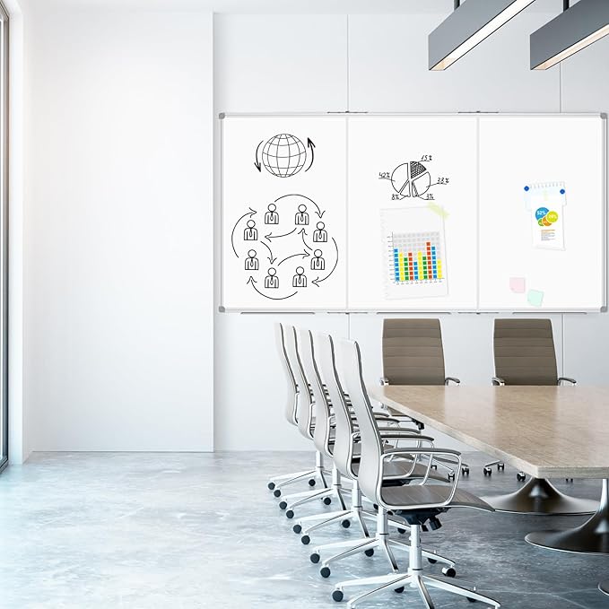 Lockways Large Magnetic 157" x 48" Dry Erase Board, Foldable Wall Mounted Whiteboard| White Board with Pen Tray for Business,Team,Home Office,Home Education and School Classroom