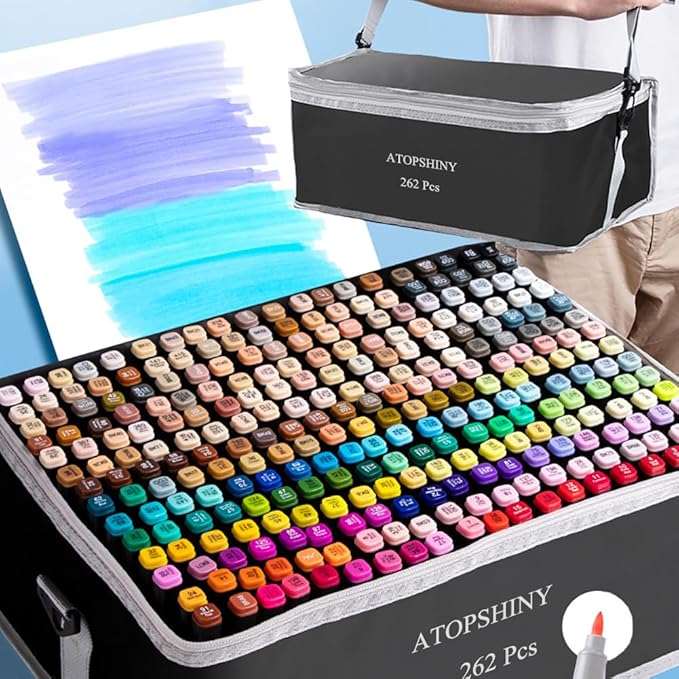 Alcohol Markers 262 Colors Drawing Pens Set Dual Tip Permanent Art Markers for Kids and Adult Gifts -262 Black shell Refillable