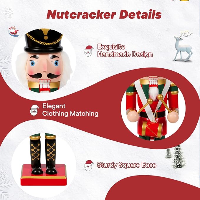 Nutcracker Christmas Decor, 14" Wooden Nutcracker Soldier Christmas Decoration Home Mantle Table Fireplace Christmas Ornaments for Festival Party (14" Black Hat Durm Nutcracker)