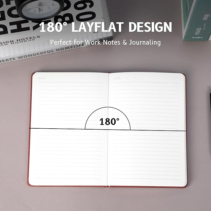 Lined Journal Notebooks for Work 2 Pack, 320 Pages, Medium 5.5 in x 8.5 in - 100 GSM Thick Paper, Hardcover Journal Leather Notebook for Writing & Note Taking, Brown & Black