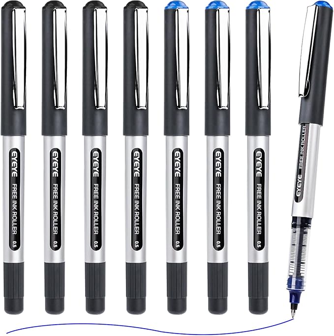 EYEYE Rollerball Pens 0.5mm, 4 Black 4 Blue Extra Fine Point Pen Quick Dry, Liquid Ink Pens Fine Point Smooth Writing Pen for Journaling, Note Taking, Office, School Supplies