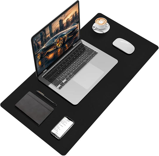 Leather Desk Mat, 31.5"×15.7" Desk Matt for Desktop, Waterproof Keyboard Pad, Computer Mats for Desktop, Large Mouse Pad, Non-Slip Computer Mat for Office Home - Black
