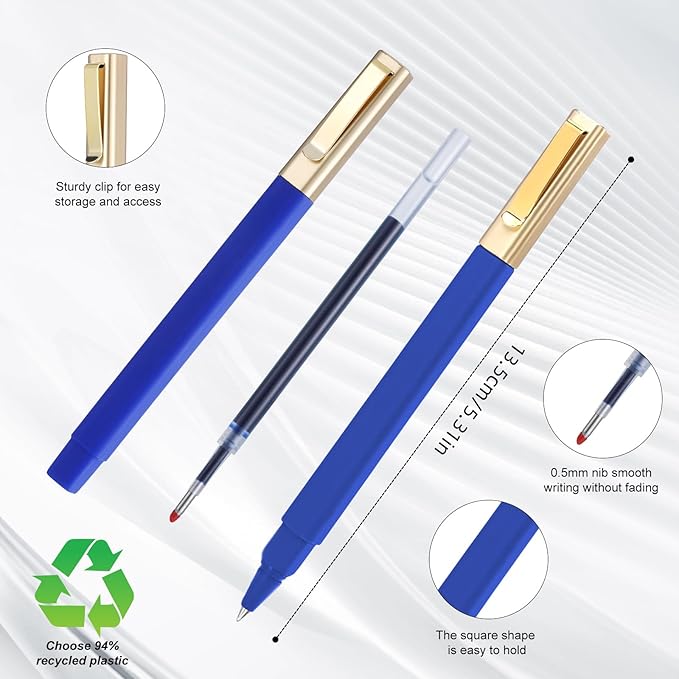 36 Pack Gel Pens Blue 0.5mm Medium Point Blue Gel Ink Pens with Cap Quick Drying Ballpoint Pen Smooth Writing Fine Point Pen for Journaling School Office Supplies
