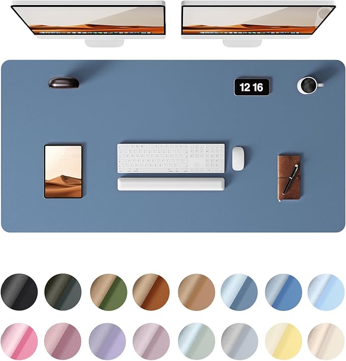 YSAGi Leather Desk Protector, Office Mat, Large Mouse Mat, Non-Slip PU Leather Blotter, Laptop Desk Pad, Waterproof Writing Pad for Office and Home (Blue, 47.2" x 23.6")