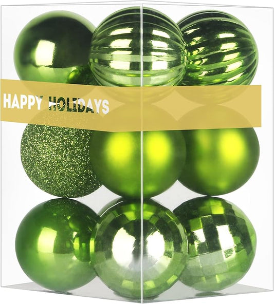 Lime Green 1.6" Small Christmas Balls Christmas Tree Decoration Ornaments Shatterproof Hanging Balls for Birthday Halloween Holiday Wedding Decorations Set of 12pcs