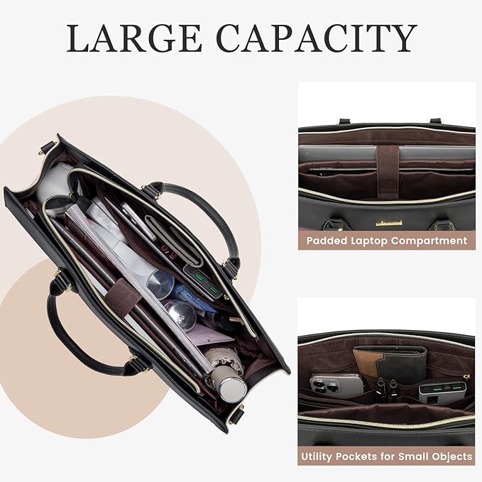 LOVEVOOK Laptop Bag for Women, 17.3 inch Laptop Tote Work Bag Purse, Large Waterproof Leather Computer Briefcase for Office, Purple-Black