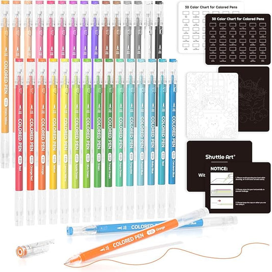 Shuttle Art 30 Colors Cute Journal Pens 0.6mm Fine Point Colored Gel Pens for Black Paper Adult Coloring Writing Drawing Journaling Note Taking School Office Home
