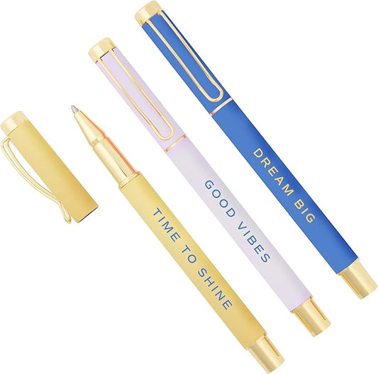 Sweet Water Decor Metal Pen Set | Inspirational Gifts for Women | Office Supplies | Cute Pens | Desk Decor | Office Accessories | School Supplies | Motivational Quotes (Good Vibes Set)