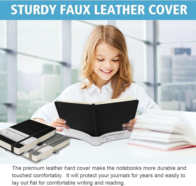 Lined Journal Notebook, 360 Numbered Pages(With page number), Thick Journal for Writing A5 College Ruled Notebook, 100gsm Lined Paper, Leather Hardcover, 5.75'' X 8.38''-Black