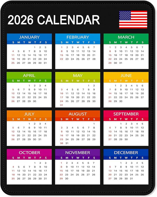 2026 Calendar Mouse Pad, Square New Year 2026 Mousepad 10.2 x 8.3 Inch, Stitched Edge Anti-Slip Waterproof Rubber Computer Mat for Office, Gaming, Laptop, New Year Office Supplies Gift, Black