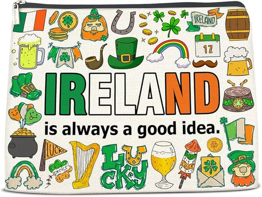 NGAEAK Ireland Gifts Cosmetic Bag, Ireland Gifts for Women Christmas Birthday Zipper Makeup Pouch Small Makeup Bag