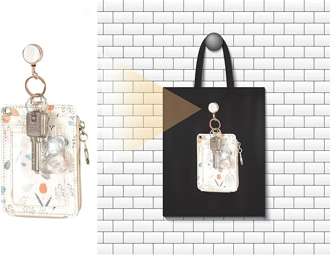 Cute Retractable Badge Reels with Key Ring & Carabiner Belt Clip,2 Pack Glittery Metal Retractable Keychain for ID Cards Name Holder Nurse, Teacher, Students (Silver, Bling Blue)