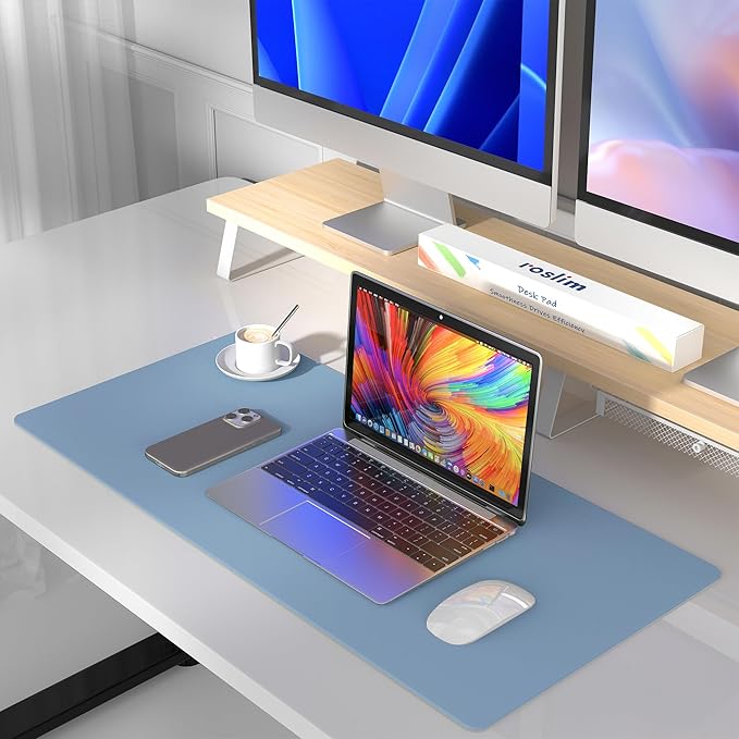 Mouse Pad Large for Desk, PU Leather Desk Pad Protector, Desk Mat Waterproof for Home & Office, Non-Slip Desk Mat for Keyboard and Mouse, Desk Blotter Pad for Desktop, Denim Blue (13.7''X23.6'')