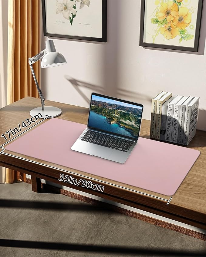 Non-Slip Desk mat,PULeather Desk Pad Protector, Office Desk Mat, Large Mouse Pad,Desk Blotter, Laptop Desk Pad, Waterproof Desk Writing Pad for Office and Home (Rose Pink, 35.4" x 17")