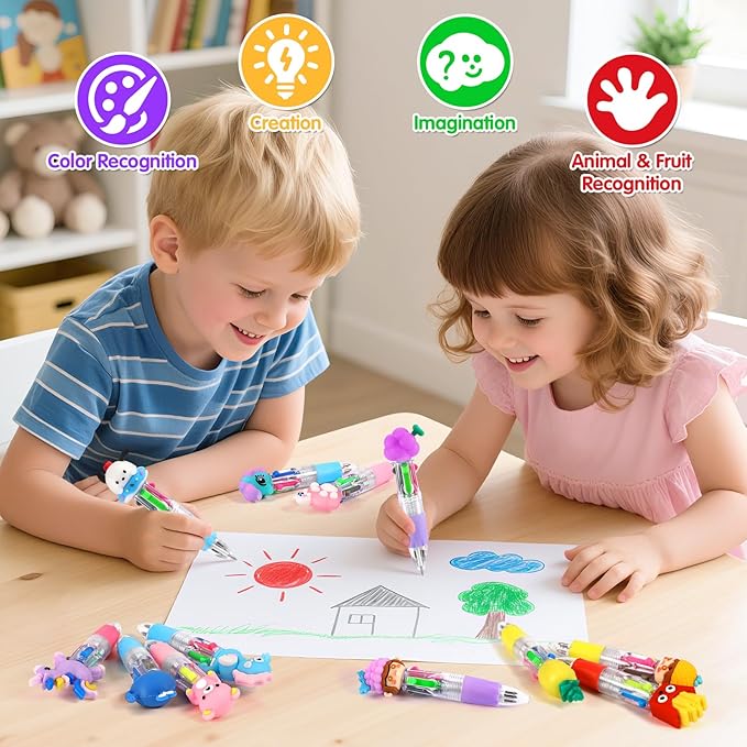 arscniek 40Pcs Multicolor Pen in One, 4-in-1 0.5mm Fine Point Cute Pens, Fun Kawaii Ballpoint Pen for Party Favors, Classroom Prizes, Teacher School Supplies, Bulk Gifts for Students