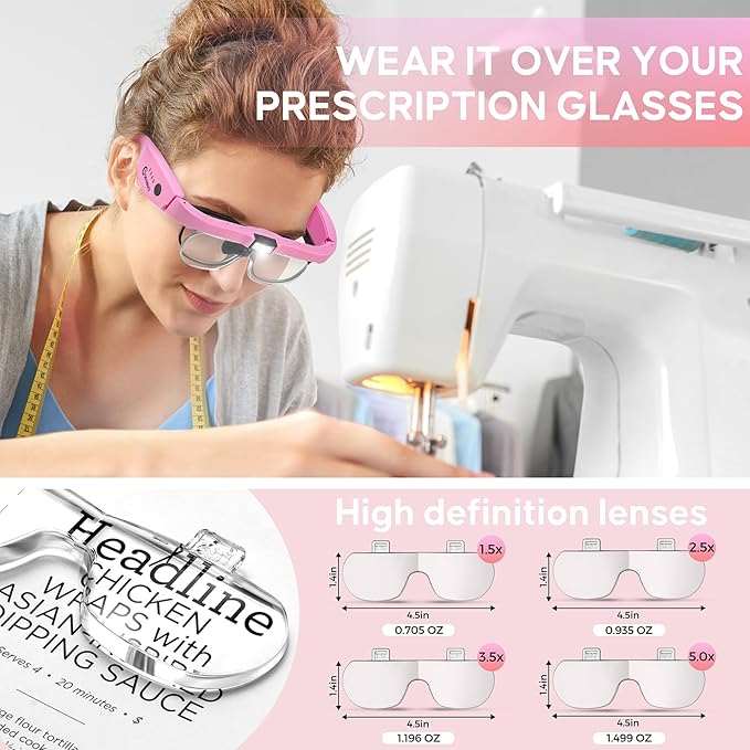Magnifying Glass with Light, 1.5X-5.0X Magnifying Glasses, Rechargeable Magnifying Headset with Light, Head Magnifier with 4 Detachable Lenses, Magnifying Glasses for Close Work Crafts Jewelry