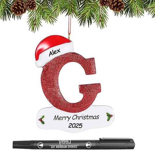Personalized 26 Letters Ornaments for Christmas Tree 2025, Custom Christmas Ornament with Family Member's Names 3D Resin Xmas Hanging Pendant Original Gifts for Family Friends(G)