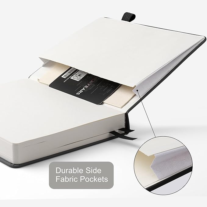 Lined Journal Notebook for Women Men, 352 Pages A5(5.7" x 8.3")College Ruled Hardcover Leather Journals for Writing, Daily Journal Notebooks for Work, Note Taking, Travel, School, Business (Black)