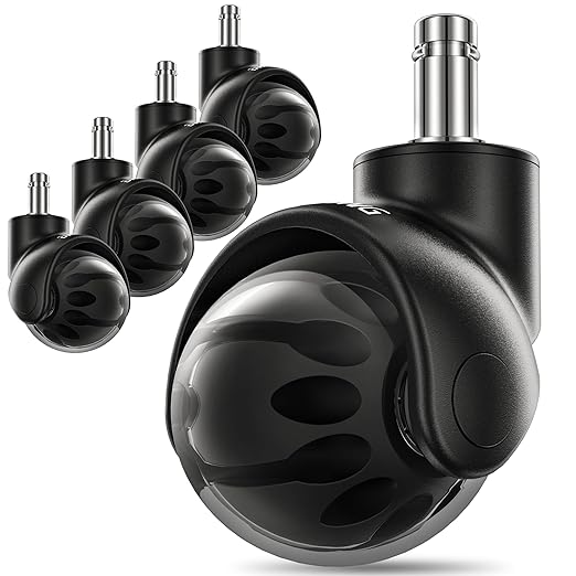 Lifelong Office Chair Wheels Rubber Replacement- 2 Inch Heavy Duty Rolling Chairs Casters for Hardwood Floors and Carpet, Set of 5, Desk Chair Wheels to Replace Office Chairs Mats- Universal