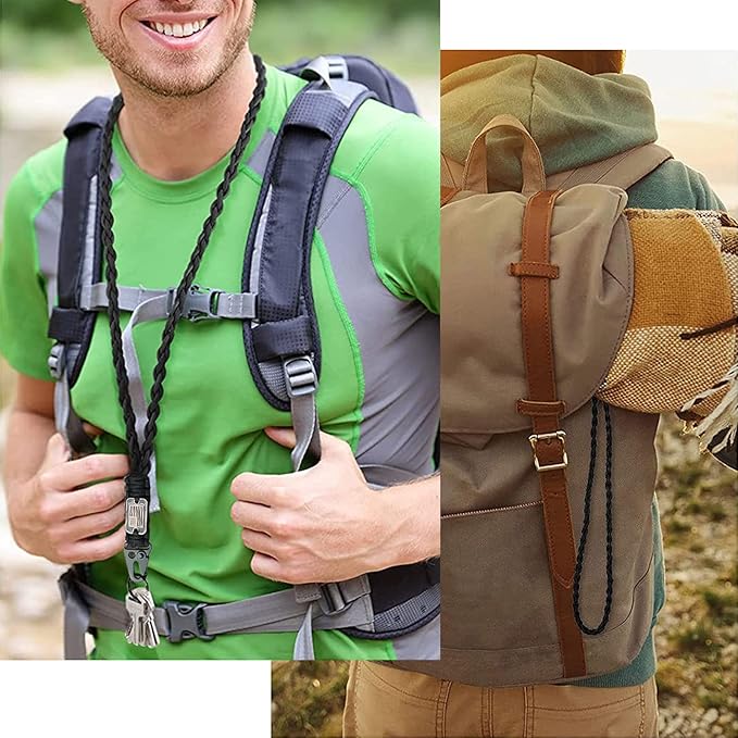 2 Pcs Heavy Duty Braided Paracord Lanyard Keychain with USA Flag, Parachute Rope Necklace Keychains, Braided Strong Lanyard with Metal HK Clip Key Ring for Outdoor Activities, Camera, Traveling