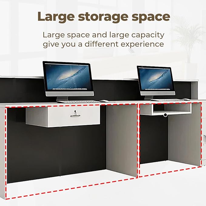 Modern Reception Desk Front Desk with LED Strip Lighting, Lockable Drawers, and Versatile Storage for Office, Checkout (Wood Color/Regular Type, 55.12" L*23.62" W*39.37" H)